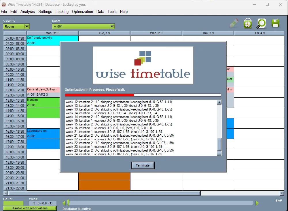 Automatic timetable generation running in Wise Timetable during the annual schedule build