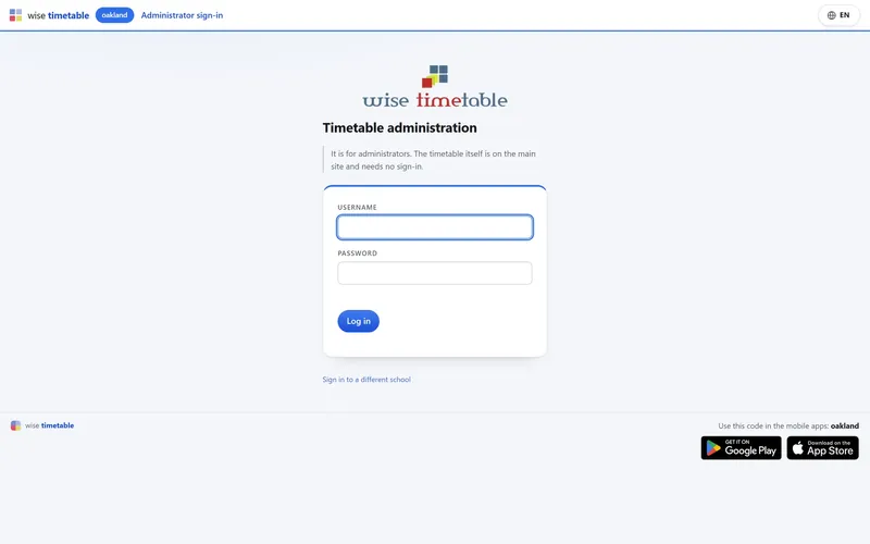 Sign-in page of the Wise Timetable browser administration