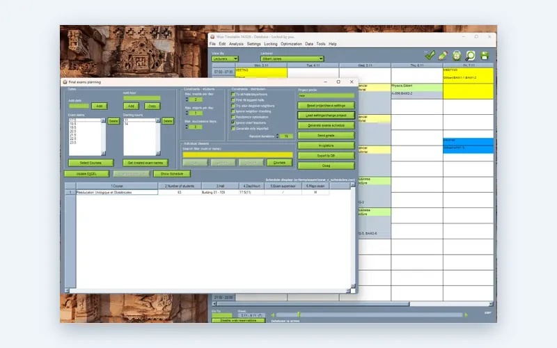 Final exam planning in the Wise Timetable desktop application