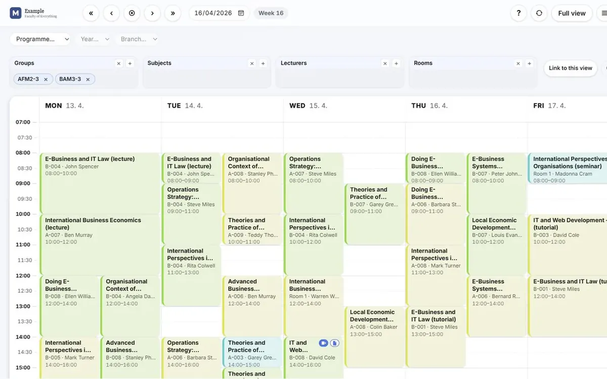 Published web timetable week from Wise Timetable