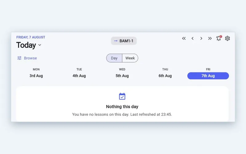 A day with no lessons in the Wise Timetable mobile app