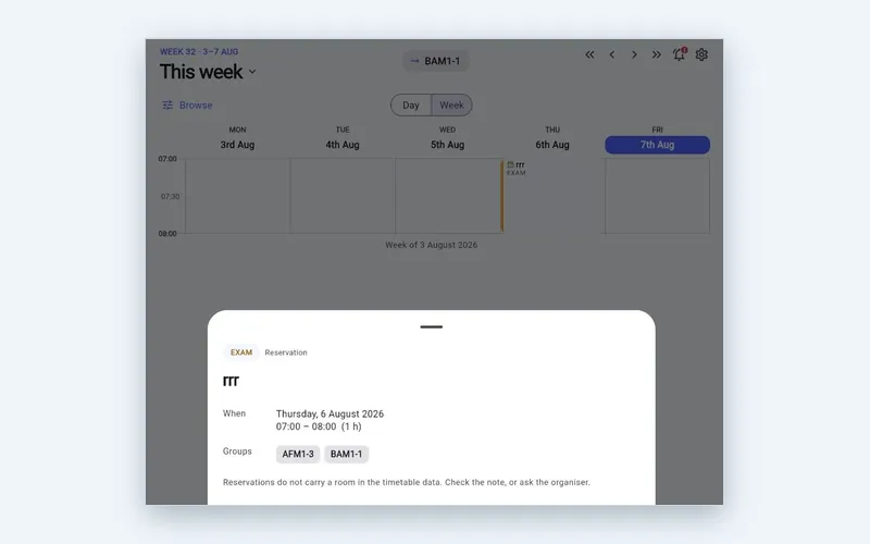 Lesson detail in the Wise Timetable mobile app