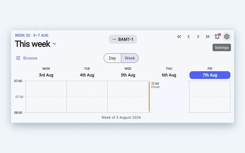 Week view in the Wise Timetable mobile app