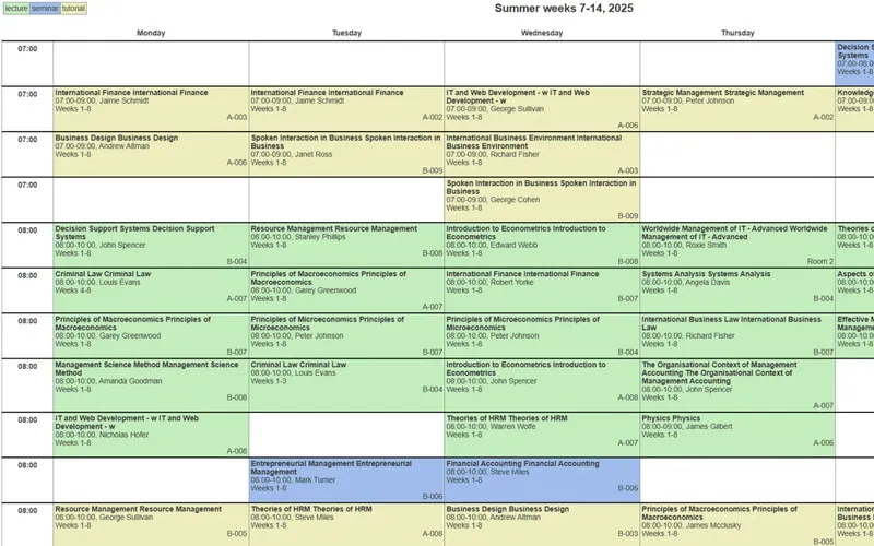Printable report of a teaching period from Wise Timetable