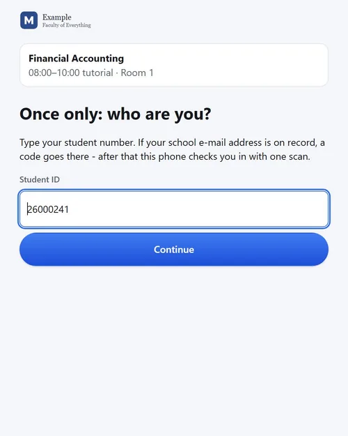 First time on a phone: the student number, then a code by e-mail