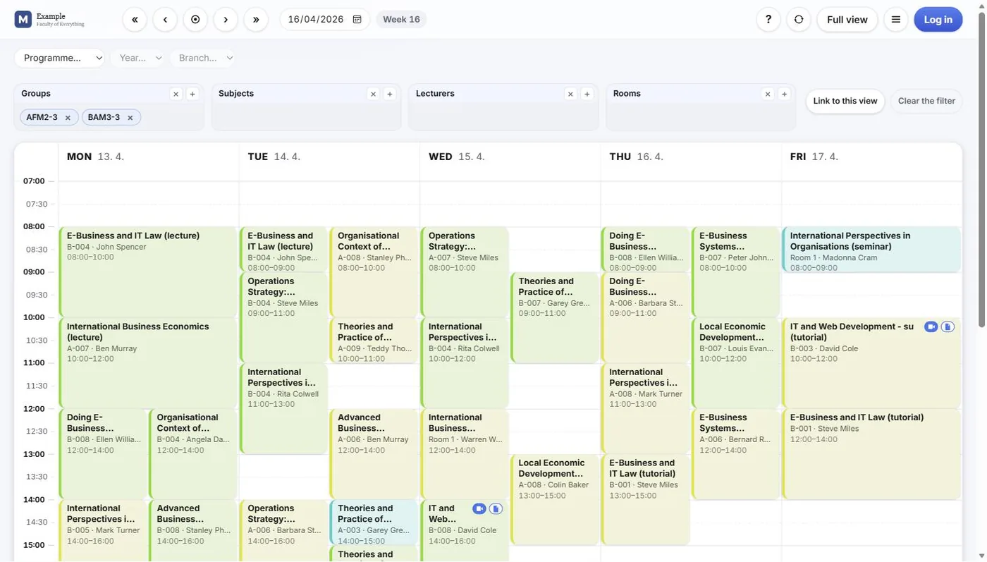 Published web timetable page from Wise Timetable